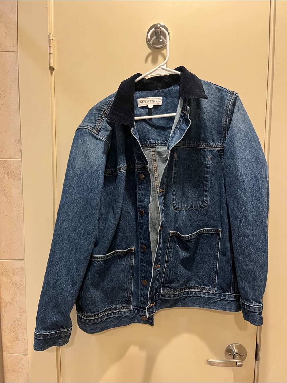 Denim Forum Medium Blue Denim Jacket with Black Collar